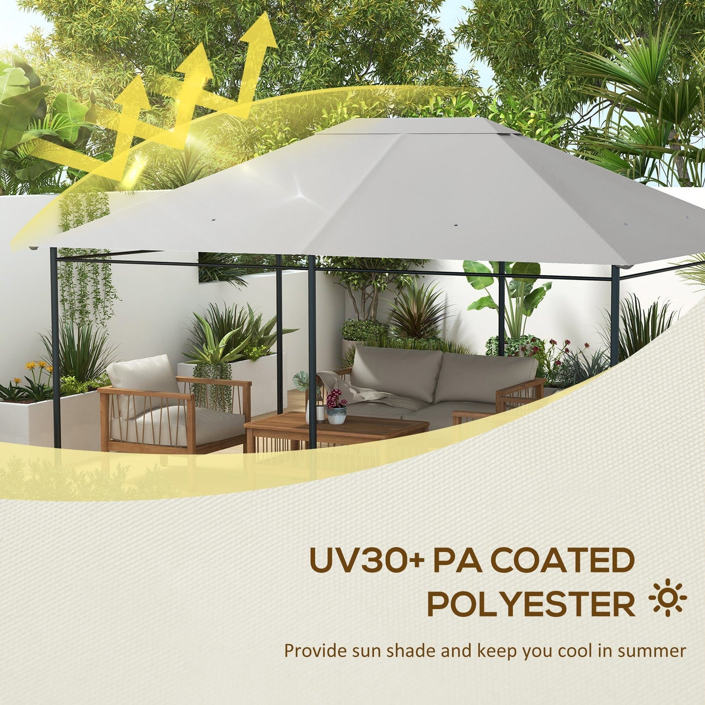 Outsunny 3 x 4m Gazebo Canopy Replacement Cover, Gazebo Roof Replacement (TOP COVER ONLY), Light Grey