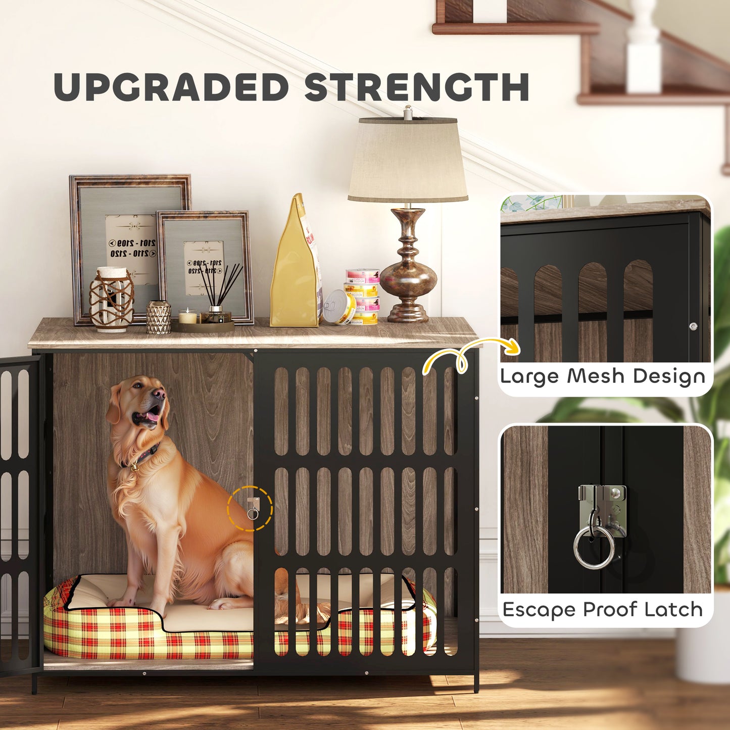 PawHut Dog Crate Furniture with Anti-Chew Resistant Mesh, Anti-Escape Single Door, for Extra Large Dogs, 118 x 80 x 92 cm