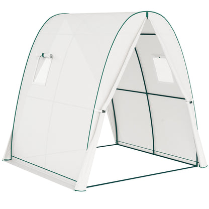 Outsunny Hoop House Greenhouse with Sandbags, Walk-In Tunnel Green House with 2 Doors and Screen Windows, 1.8 x 1.8 x 2m, White