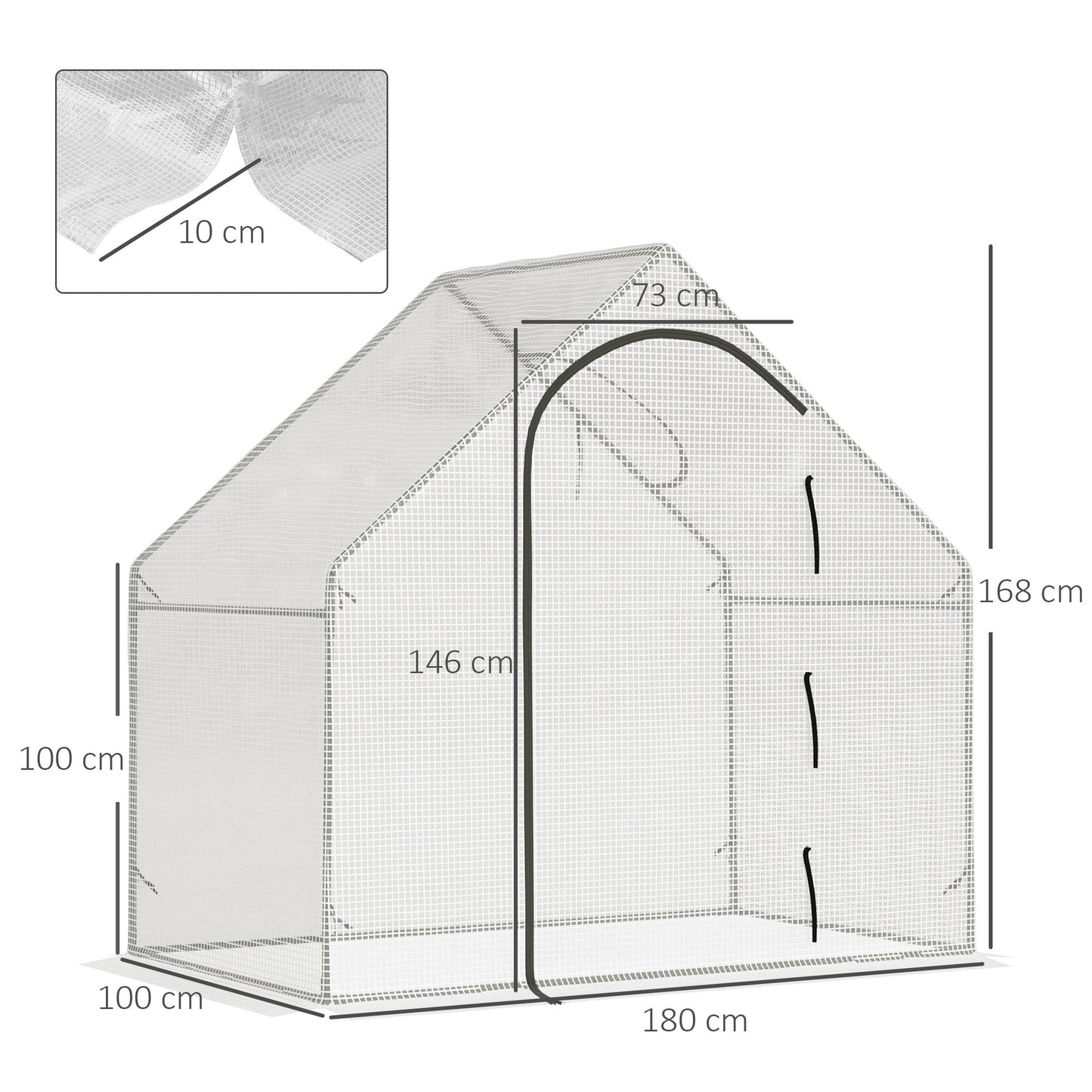 Outsunny Walk In Tomato Greenhouse Garden Outdoor Mini Greenhouse Flower Planter Steel Frame with Zipped Door & Window, PE Cover, 180 x 100 x 168CM, White