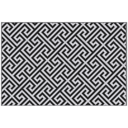 Outsunny 152 x 243 cm(5x 8ft) Outdoor Rug Reversible Mat Plastic Straw Rug Portable RV Camping Mat for Garden Deck Picnic Indoor, Black & White