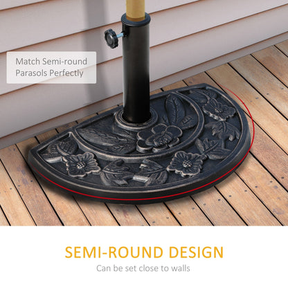 Outsunny 9kg Resin Parasol Base, Half Round Umbrella Stand with Floral Design for Garden, Outdoor, Suitable Umbrella Rod: â3.8cm, â4.8cm, Bronze Tone