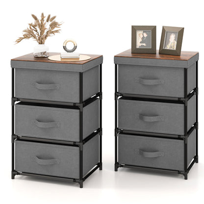 Fabric Storage Organizer Tower Unit Set of 2 with Removable Lid-Grey