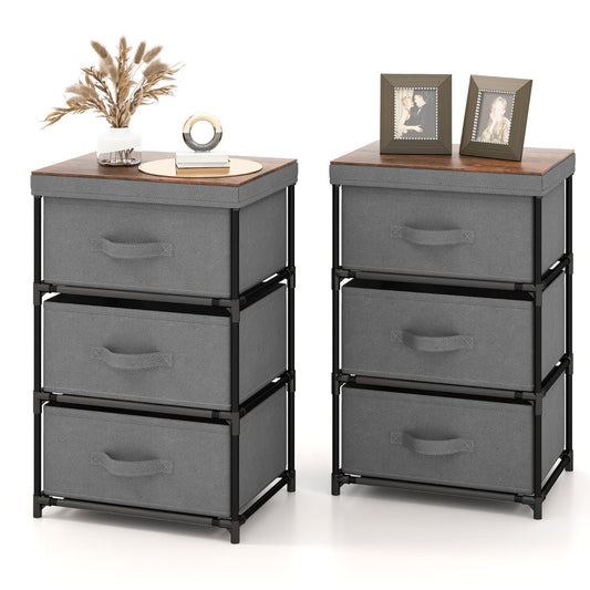 Fabric Storage Organizer Tower Unit Set of 2 with Removable Lid-Grey
