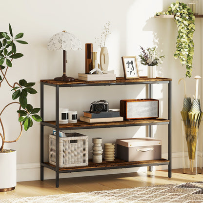 HOMCOM 3-Tier Console Table with Storage Shelves - Rustic Brown
