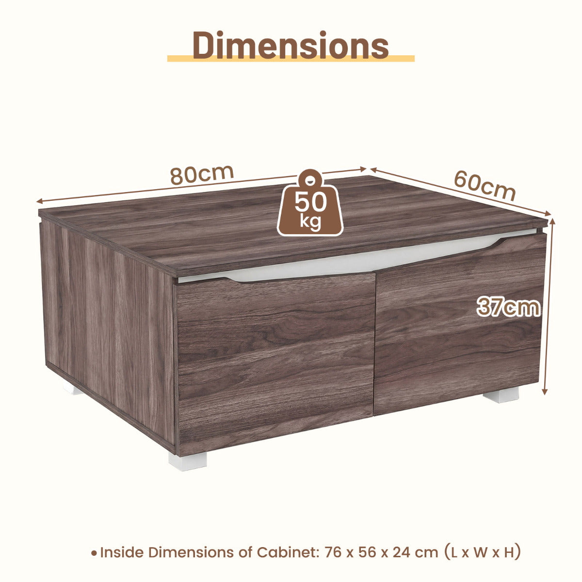 Farmhouse Coffee Table with Storage Center Table with 4 Doors and 2-Way Opening-Brown