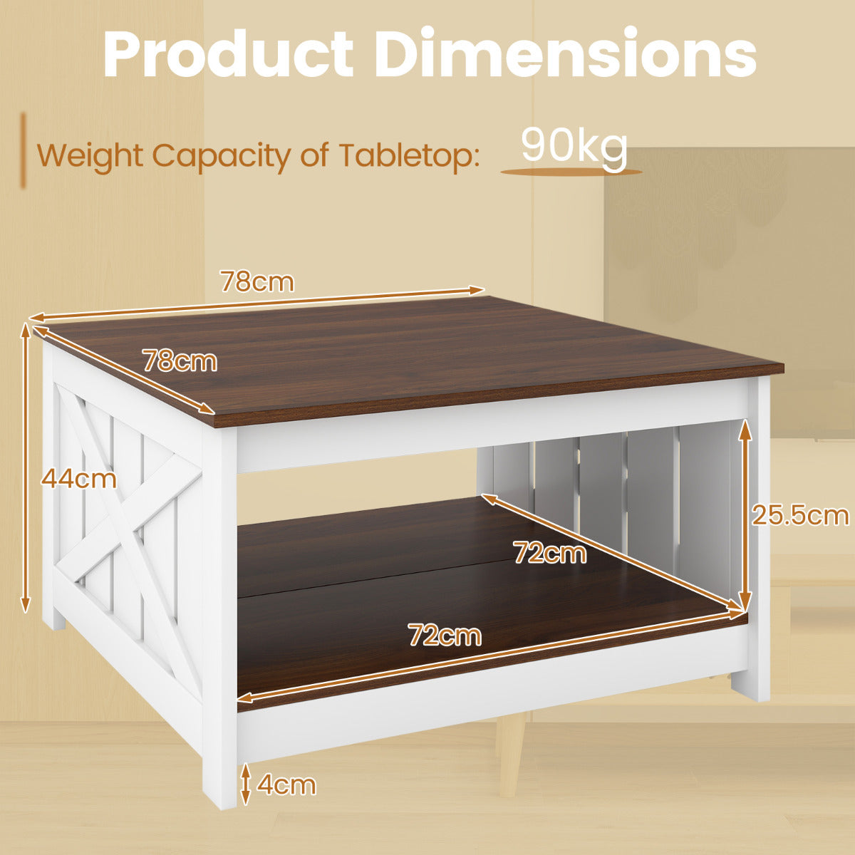 Farmhouse Coffee Table with Storage Shelf and Open Compartment-White