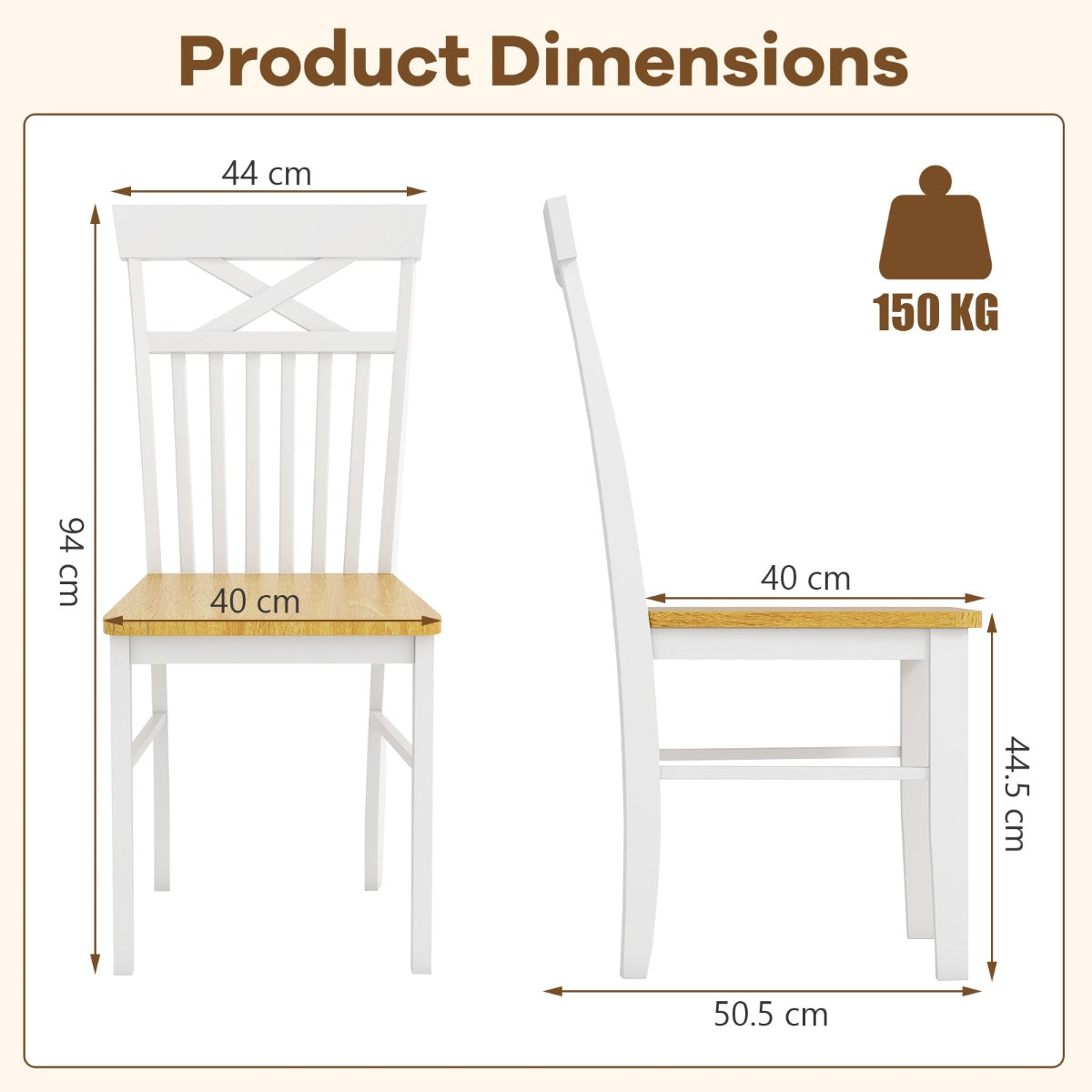 Farmhouse Dining Chair Set of 2 Wooden Kitchen Chair with Rubber Wood Frame-Natural