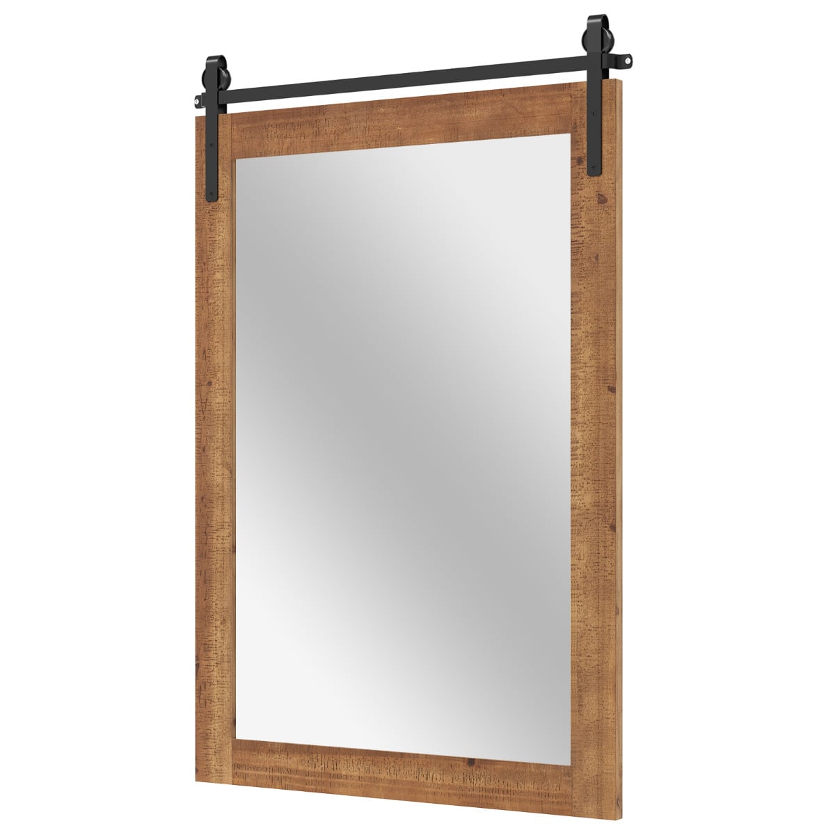 Farmhouse Rustic Bathroom Wall Mirror with Wood Frame-Brown