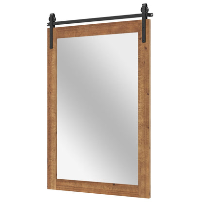 Farmhouse Rustic Bathroom Wall Mirror with Wood Frame-Brown