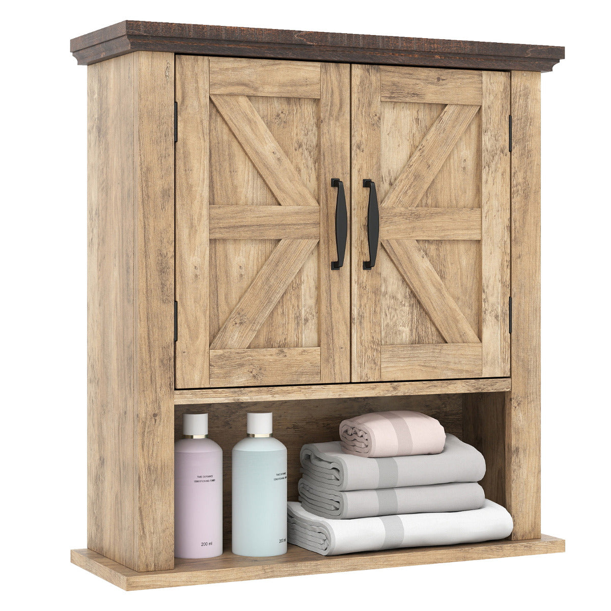 Farmhouse Wall Mounted Bathroom Cabinet with Adjustable Shelf-Natural