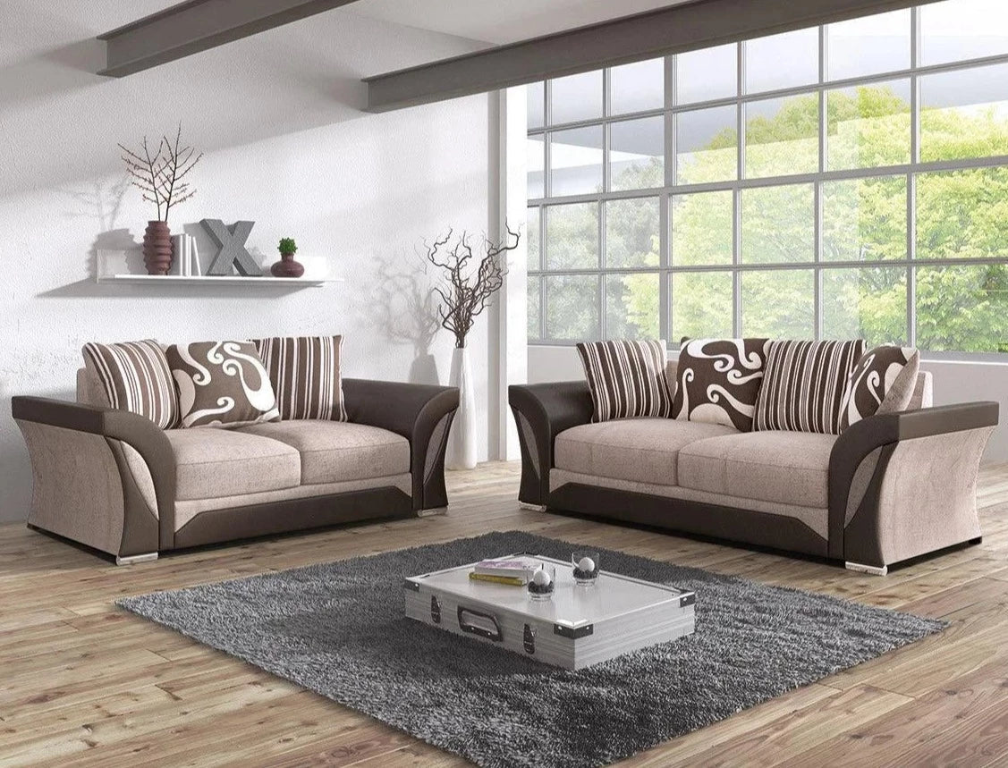 Sparrow Chenille Fabric 3+2 Seater Sofa Set - Black & Grey / Brown & Beige