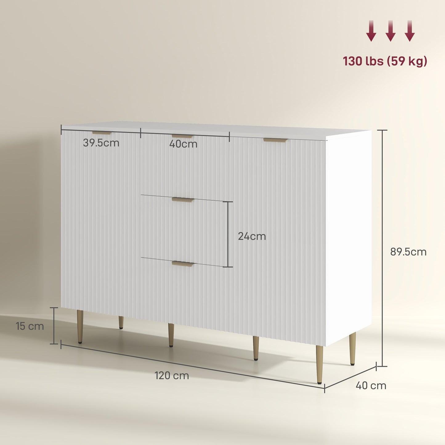 HOMCOM 2-Door Sideboard with 3 Drawers and Adjustable Shelves - White