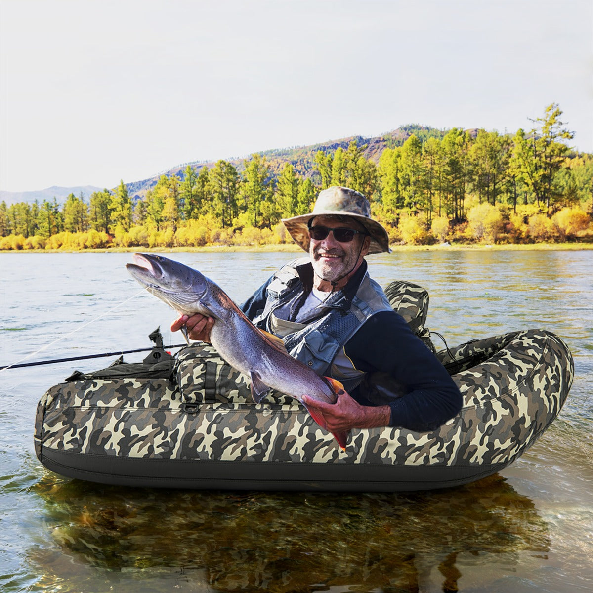 V-Shaped Fishing Float Tube with Adjustable Backpack Straps-Camouflage