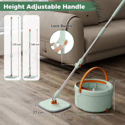 Flat Floor Mop and Bucket System with Washable Microfiber Pads-Green