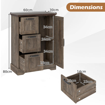 Floor Cabinet with Barn Door and 3 Storage Drawers-Rustic Oak