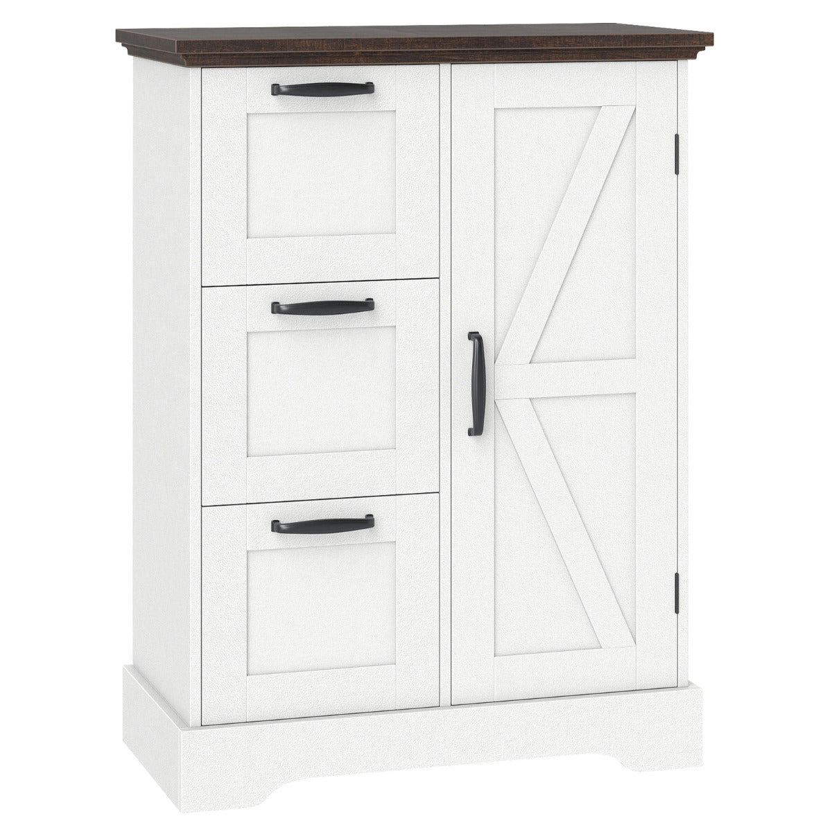 Floor Cabinet with Barn Door and 3 Storage Drawers-White
