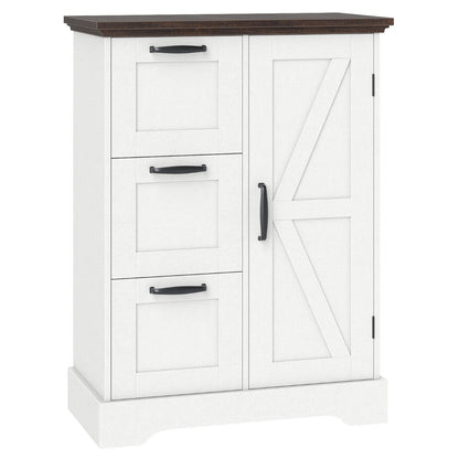 Floor Cabinet with Barn Door and 3 Storage Drawers-White