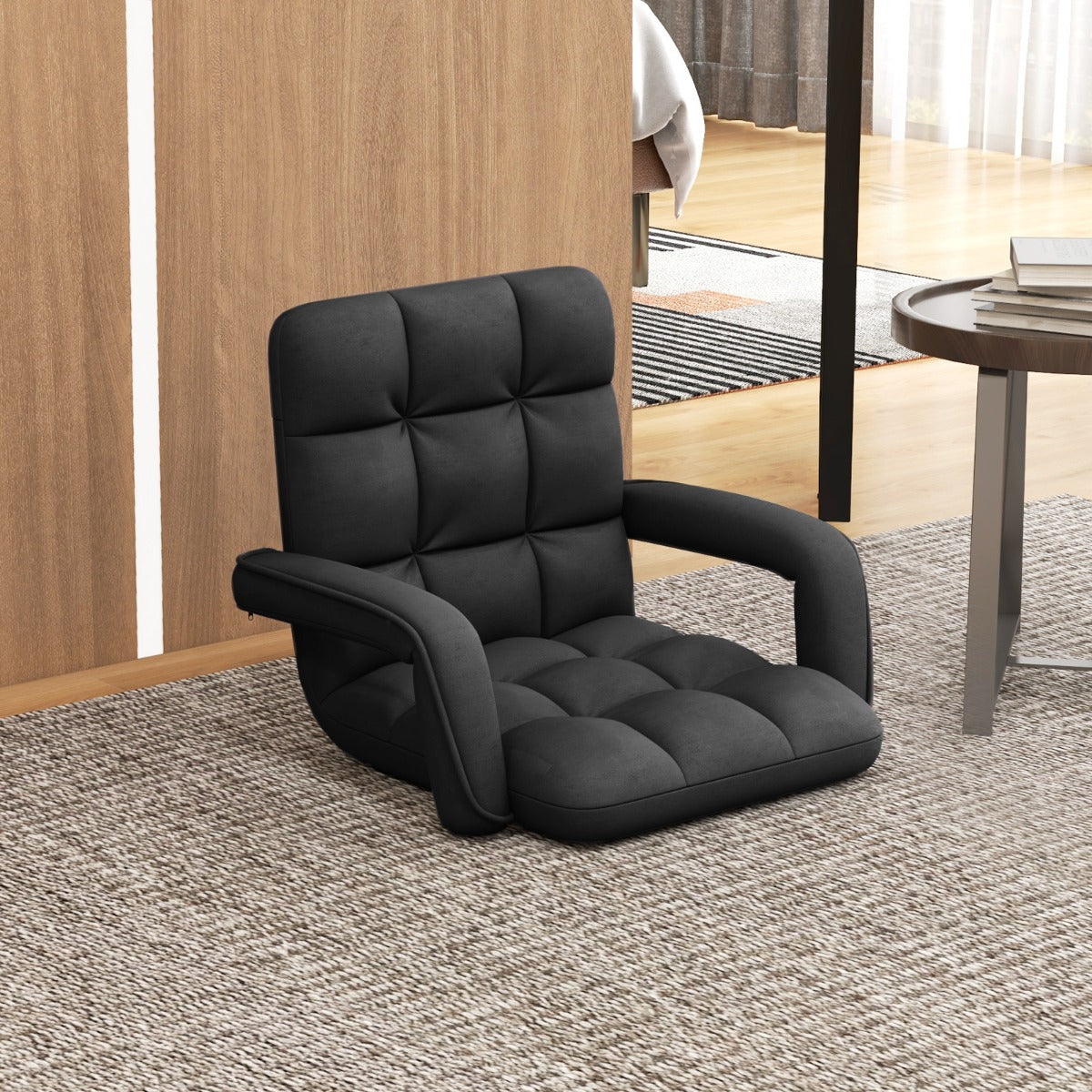 Floor Gaming Chair for Adults with Back Support and Adjustable 6-Position-Black