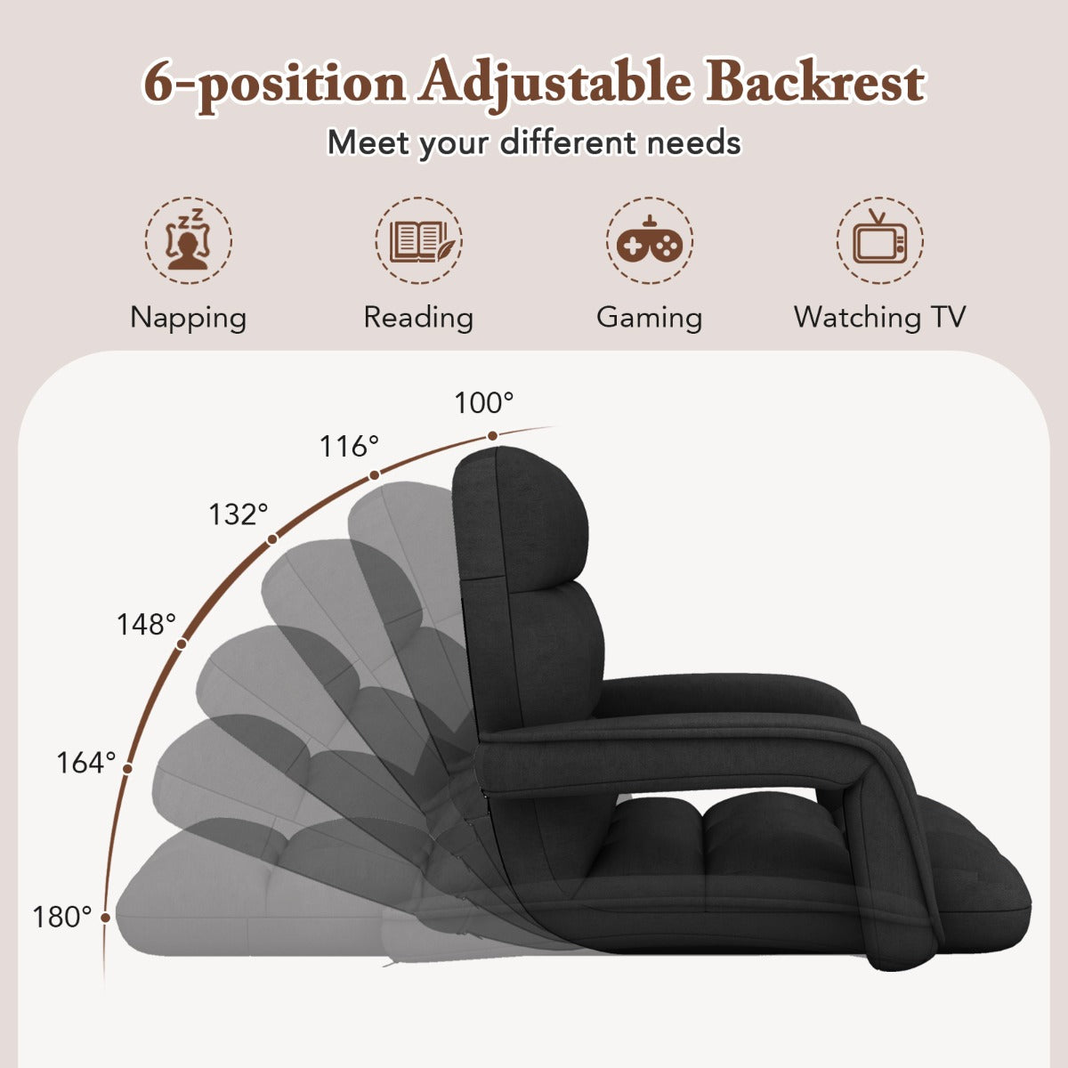 Floor Gaming Chair for Adults with Back Support and Adjustable 6-Position-Black