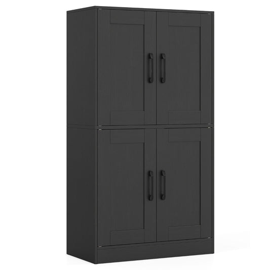 Floor Storage Cabinet with Doors and Adjustable Shelves-Black