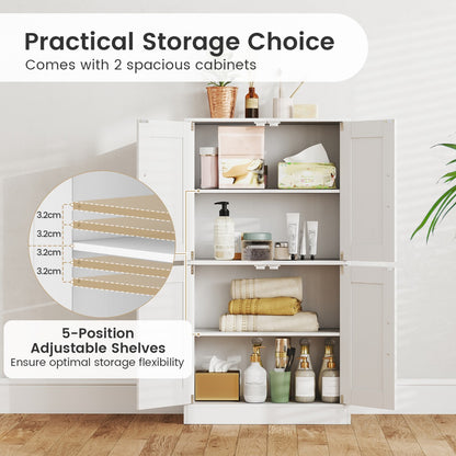 Floor Storage Cabinet with Doors and Adjustable Shelves-White