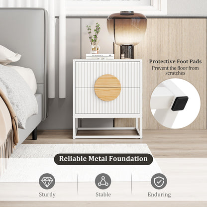 Fluted Nightstand Modern Mid Century Side Table-White
