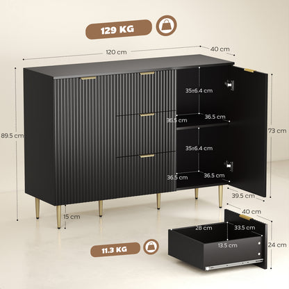 HOMCOM 2-Door Sideboard with 3 Drawers and Adjustable Shelves - Black