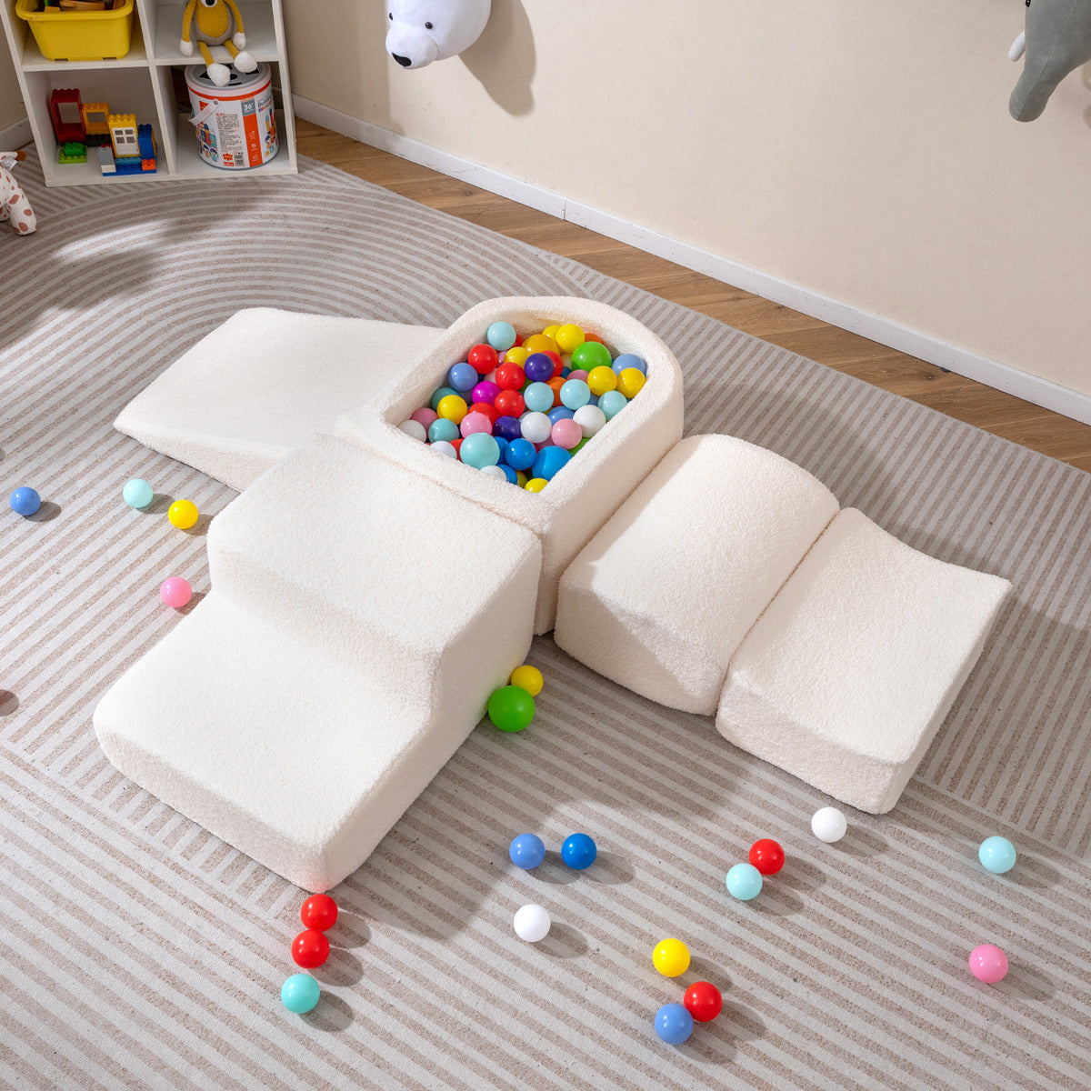 5-Piece Climb and Crawl Soft Play Set Foam Climbing Blocks-Beige