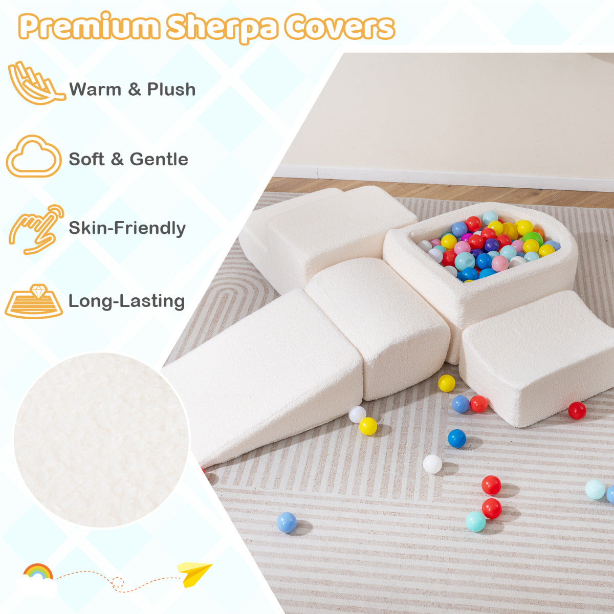5-Piece Climb and Crawl Soft Play Set Foam Climbing Blocks-Beige