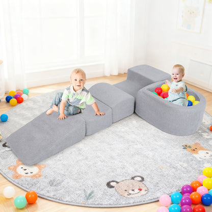 5-Piece Climb and Crawl Soft Play Set Foam Climbing Blocks-Grey