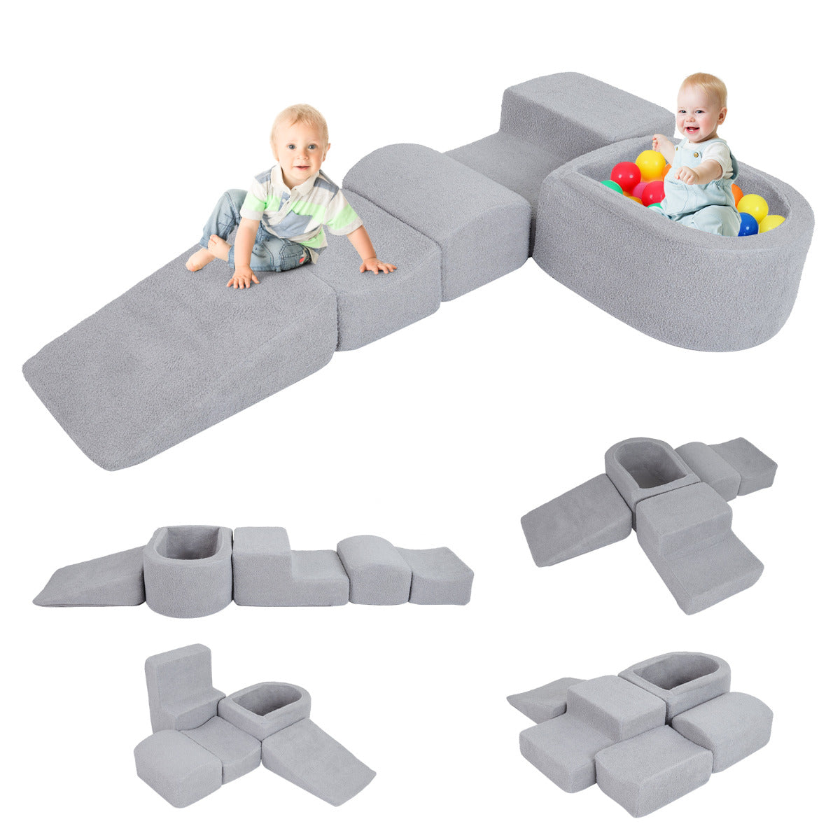 5-Piece Climb and Crawl Soft Play Set Foam Climbing Blocks-Grey