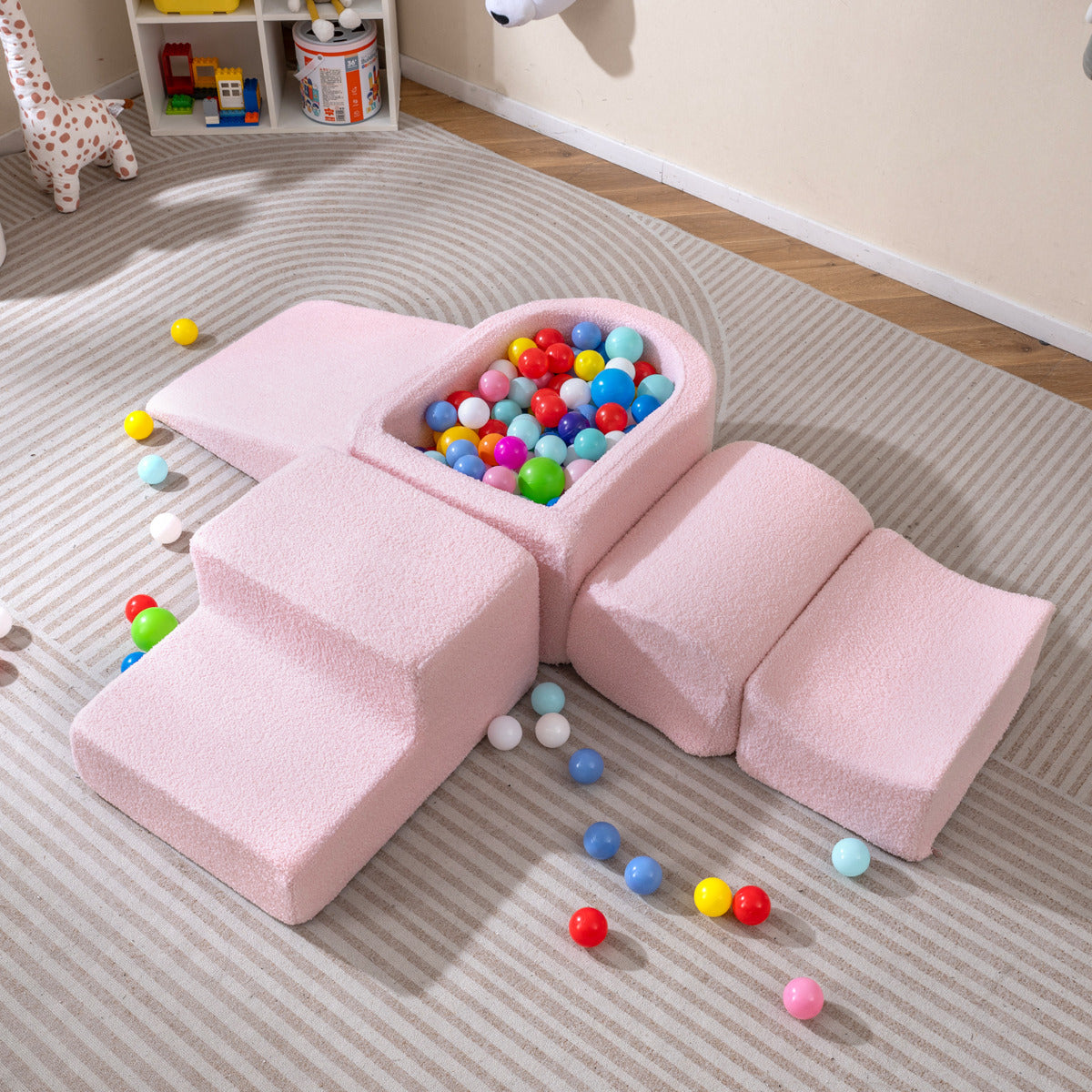 5-Piece Climb and Crawl Soft Play Set Foam Climbing Blocks-Pink