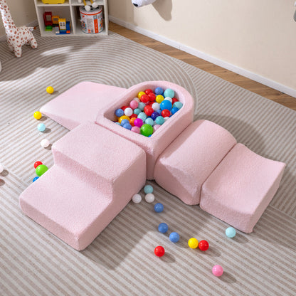 5-Piece Climb and Crawl Soft Play Set Foam Climbing Blocks-Pink