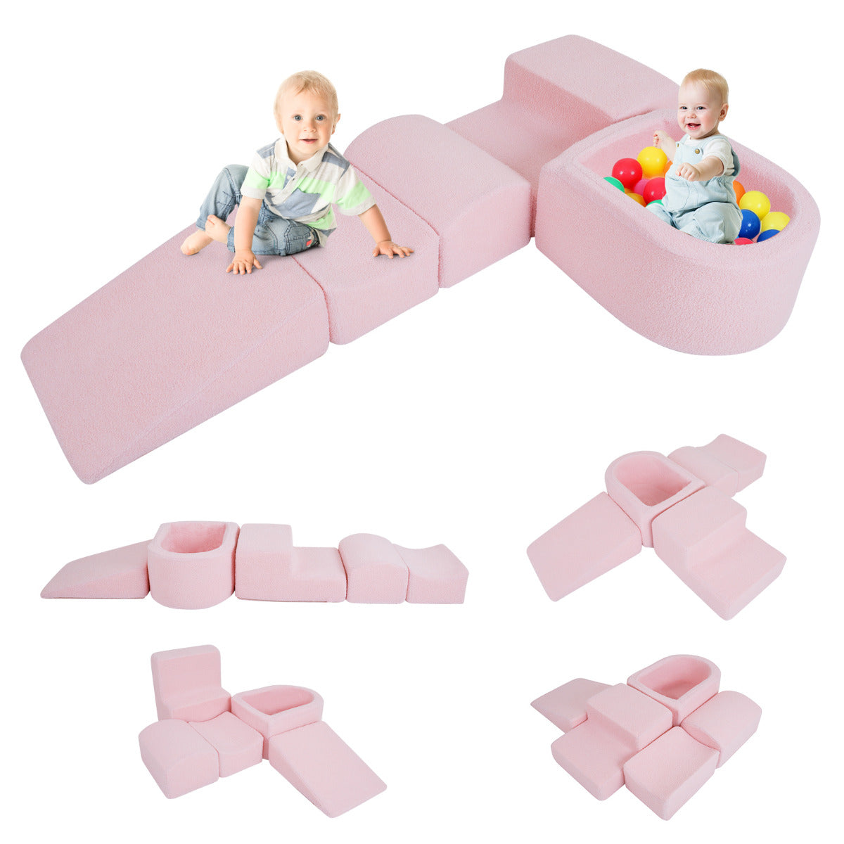5-Piece Climb and Crawl Soft Play Set Foam Climbing Blocks-Pink