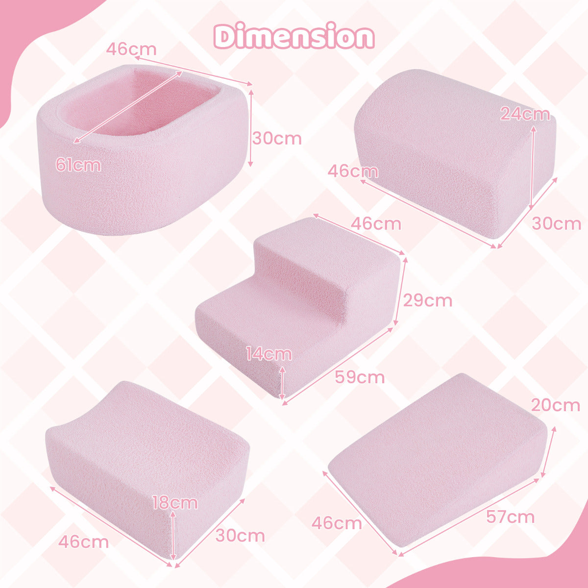 5-Piece Climb and Crawl Soft Play Set Foam Climbing Blocks-Pink
