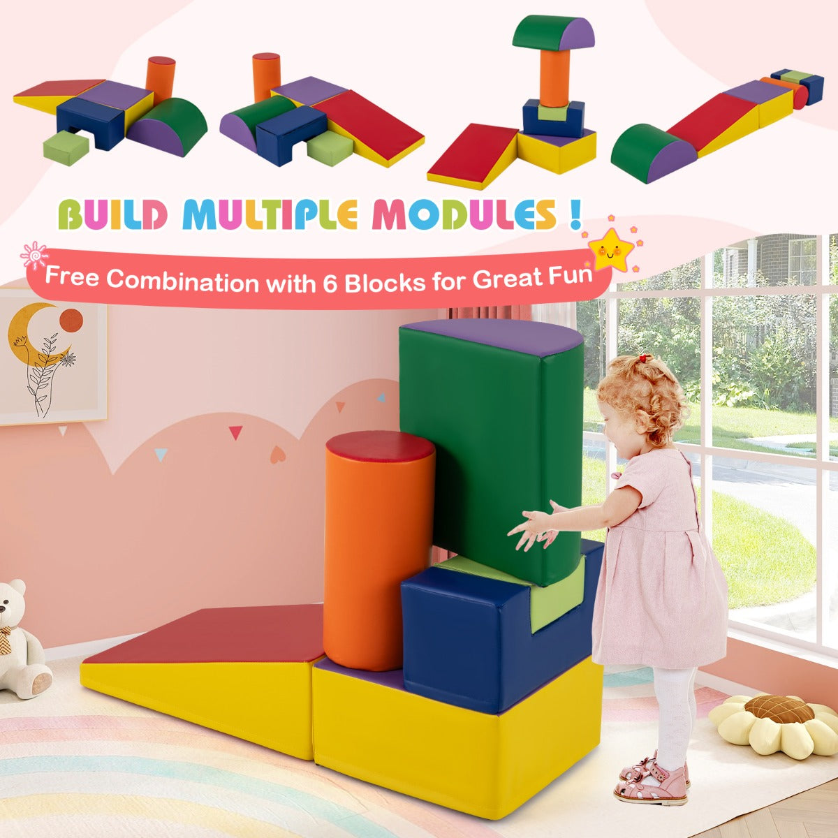 Foam Climbing Blocks with PU Cover for Toddlers 1-3-Purple