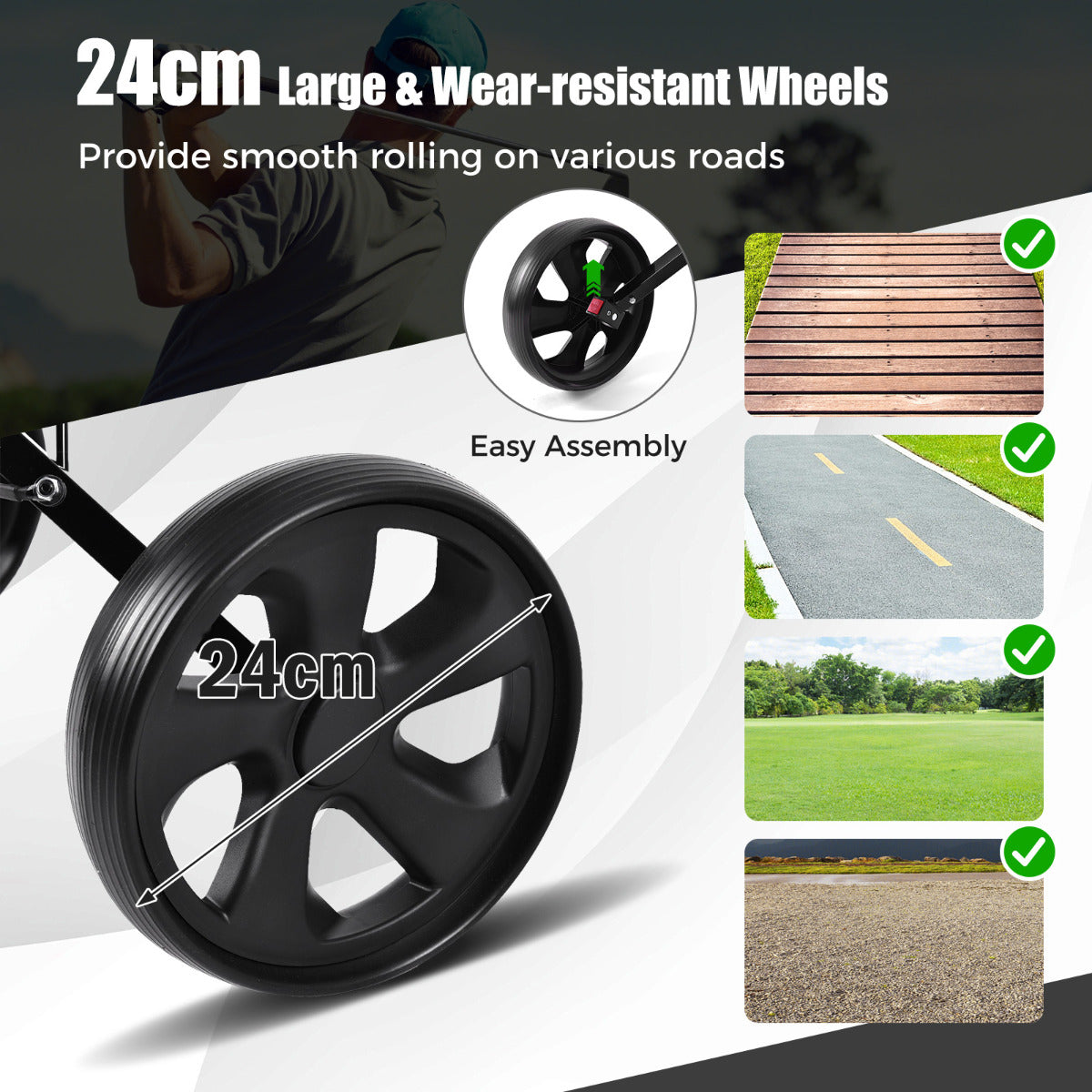 Foldable 2 Wheels Foldable Golf Cart with Scoreboard-Black