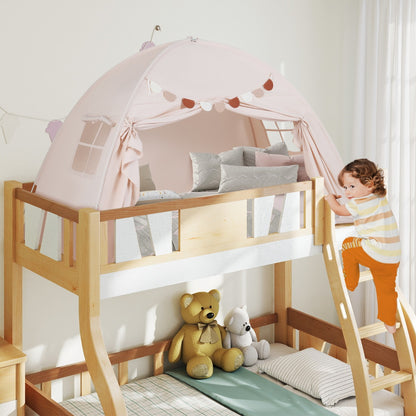 Foldable and Portable Canopy Tent on Twin Bunk Bed with 2 Windows-Beige
