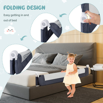 Foldable Bed Rail with Adjustable Safety Strap for Toddlers-Grey