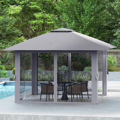 Foldable Canopy Tent with Mesh Netting and Double Roof -Grey