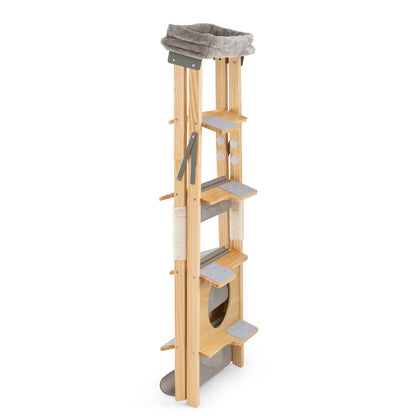 Foldable Cat Climbing Furniture with Ladder Design and Upholstered Top Perch-Grey