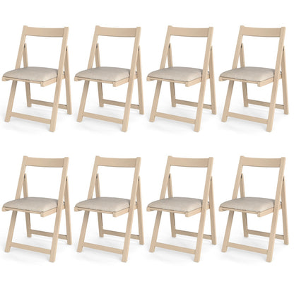 Foldable Dining Chair Set of 8 with Padded Seat and Curved Backrest-Beige