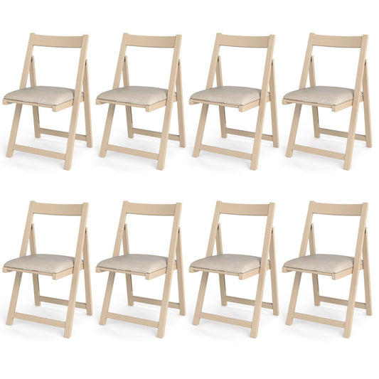 Foldable Dining Chair Set of 8 with Padded Seat and Curved Backrest-Beige