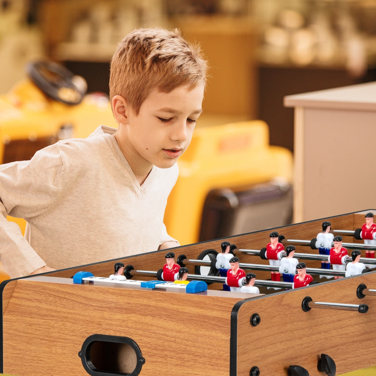 Space Saving Table Football with Durable Handle and 2 Footballs for Adult and Child-Brown