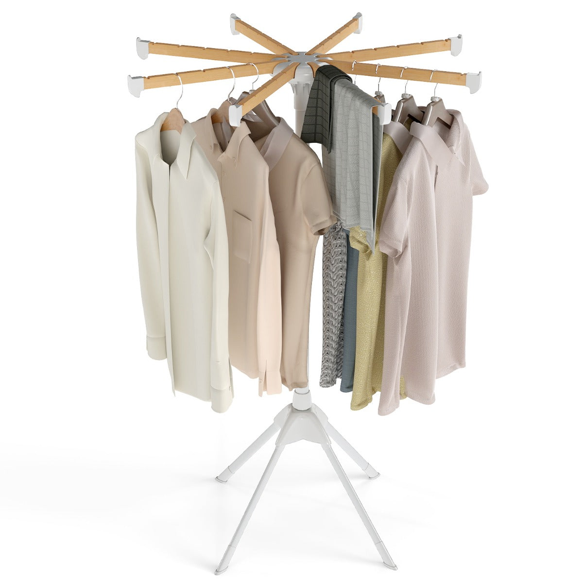 Foldable Laundry Drying Rack with 8 Bamboo Hanging Rods and 4-Legged Design