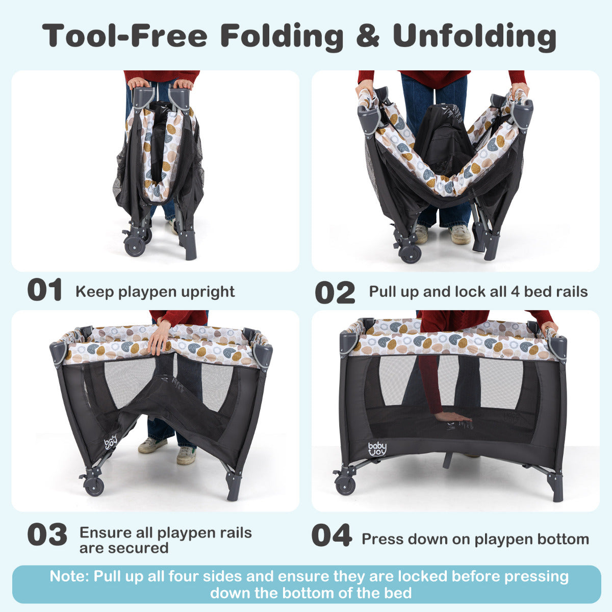 Foldable Pack and Play Portable Baby Playard with Rocking Bassinet and Diaper Changing Table-Blue