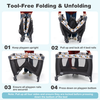 Foldable Pack and Play Portable Baby Playard with Rocking Bassinet and Diaper Changing Table-Blue