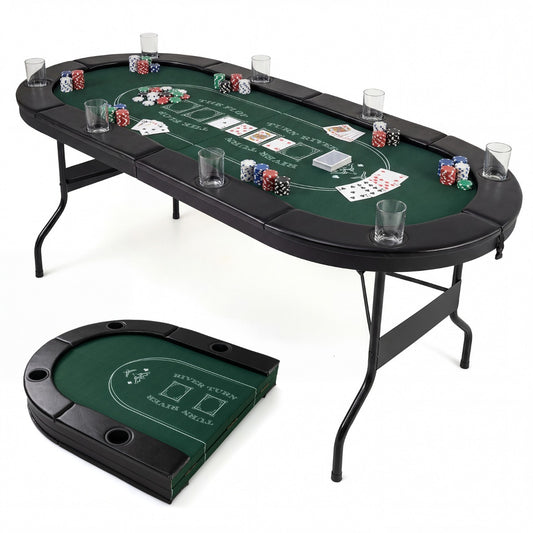 Foldable Poker Table 8 Player 182CM Oval No Assembly Required-Green