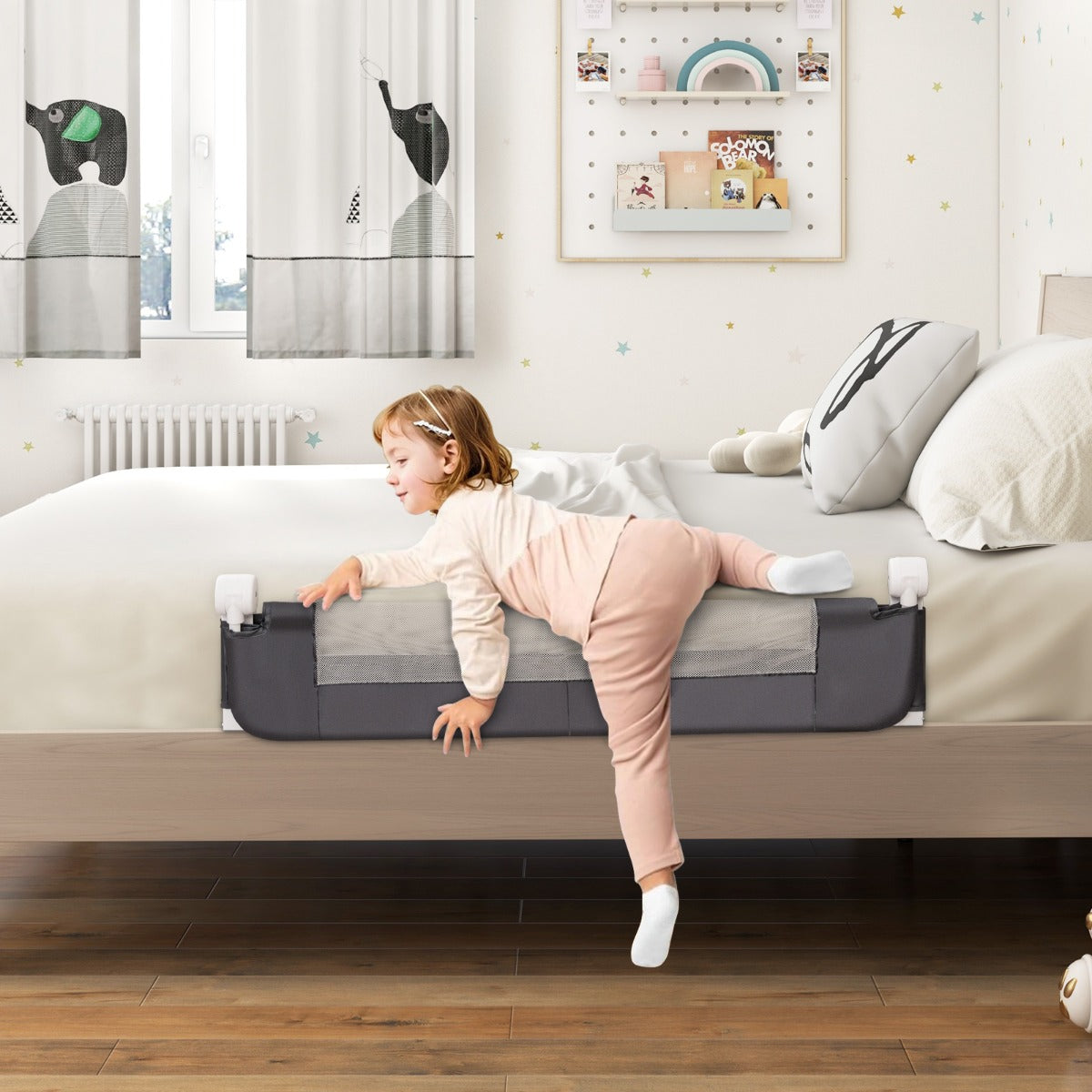 Foldable Toddler Bed Rail with Removable Oxford Cover-Dark Grey